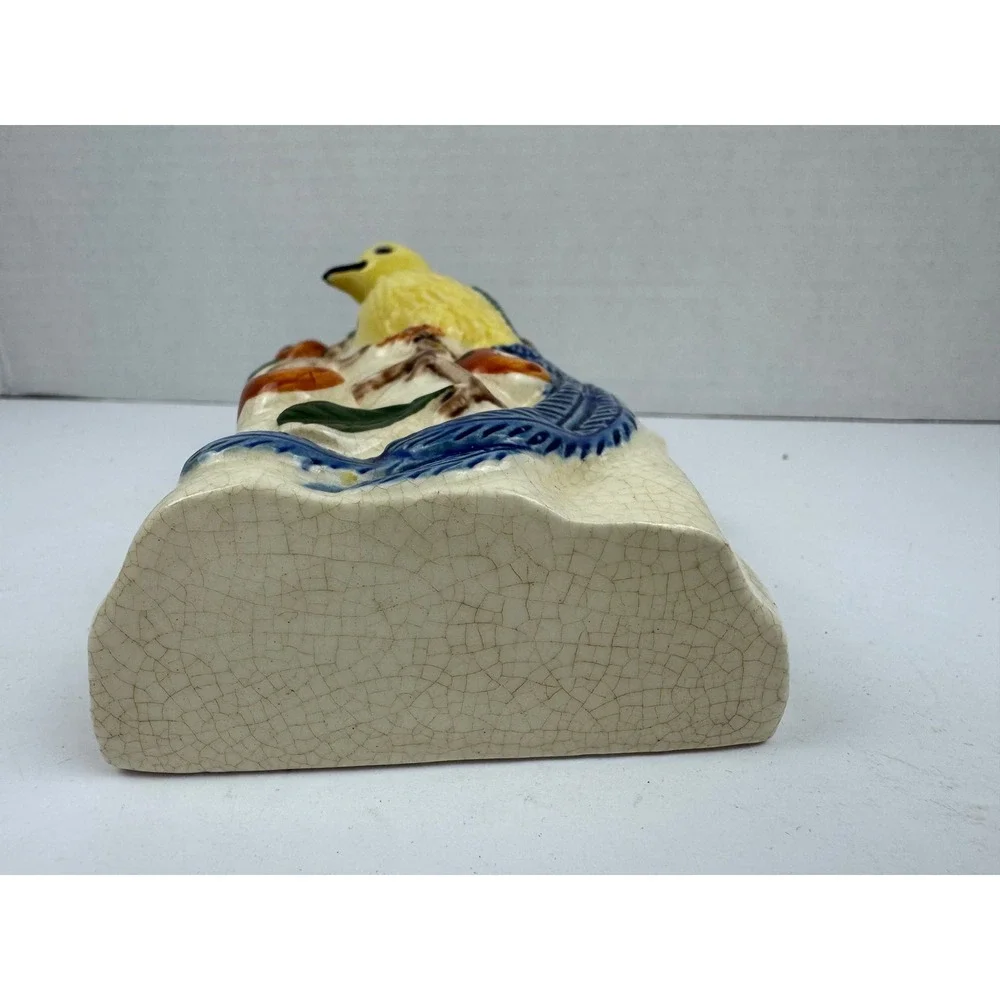 Vintage Ceramic Bird Wall Pocket Vase Yellow Bird Tree Branch Mid Century FLAW
